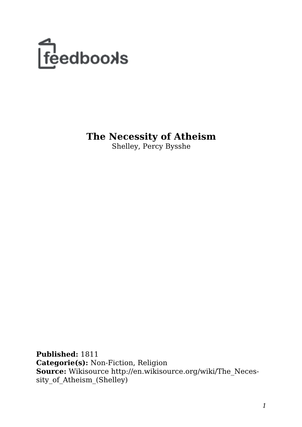 The Necessity of Atheism Shelley, Percy Bysshe