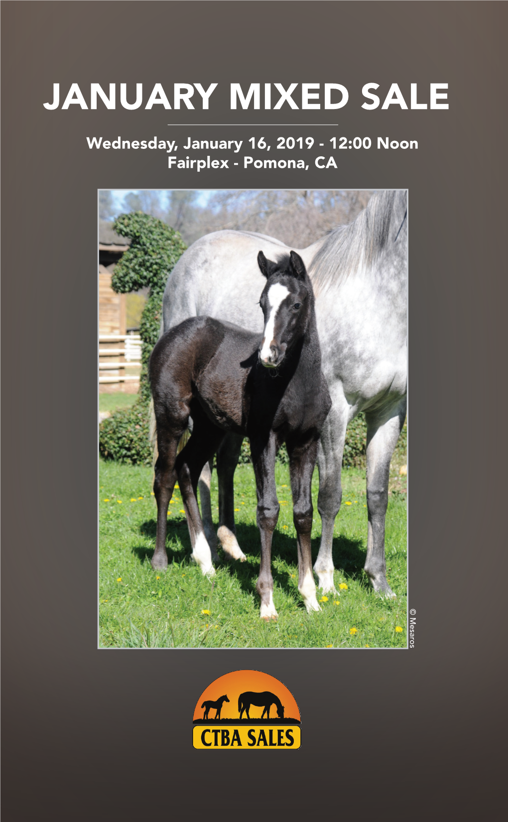 JANUARY MIXED SALE Wednesday, January 16, 2019 - 12:00 Noon Fairplex - Pomona, CA © Mesaros Calif