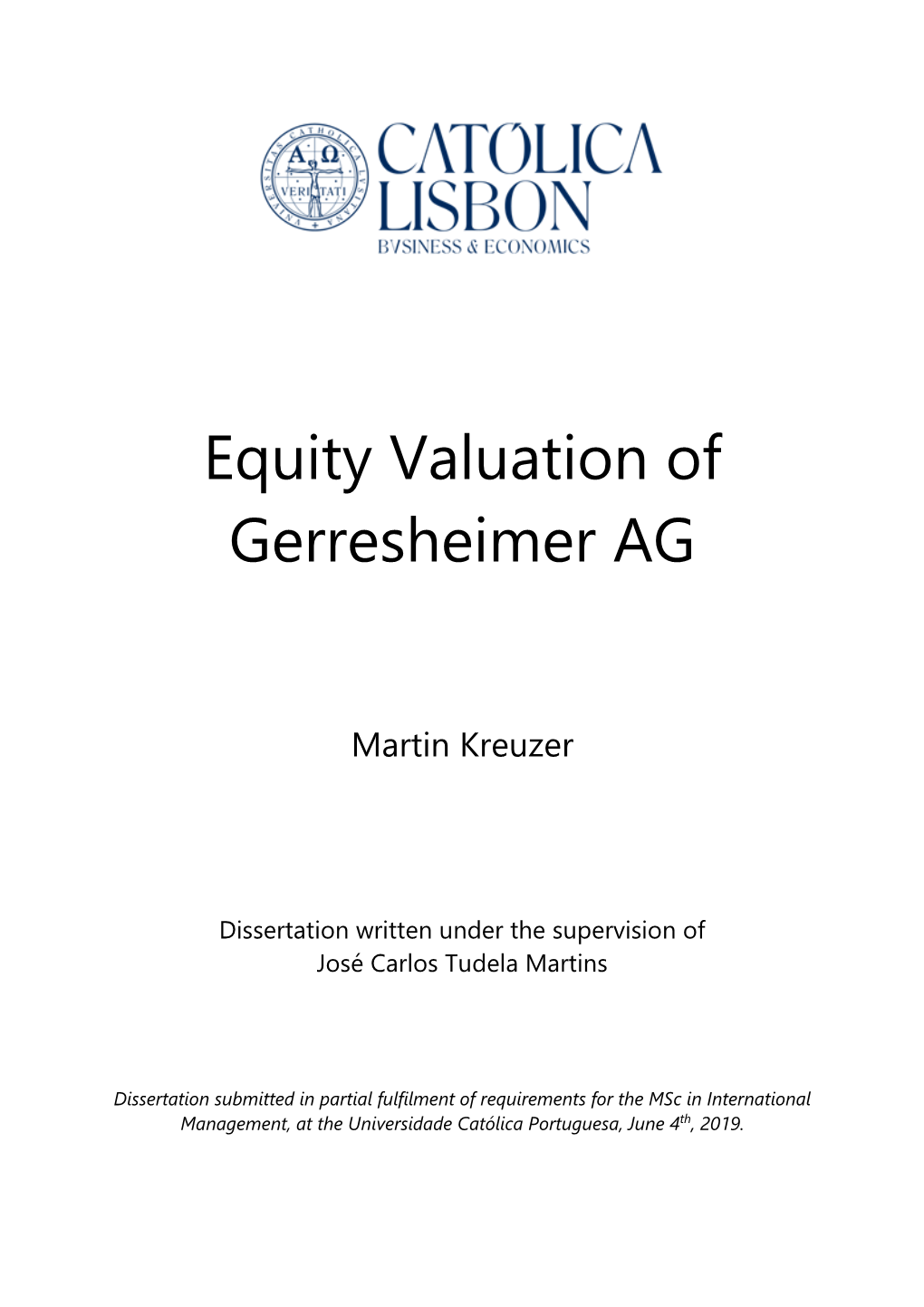 Equity Valuation of Gerresheimer AG