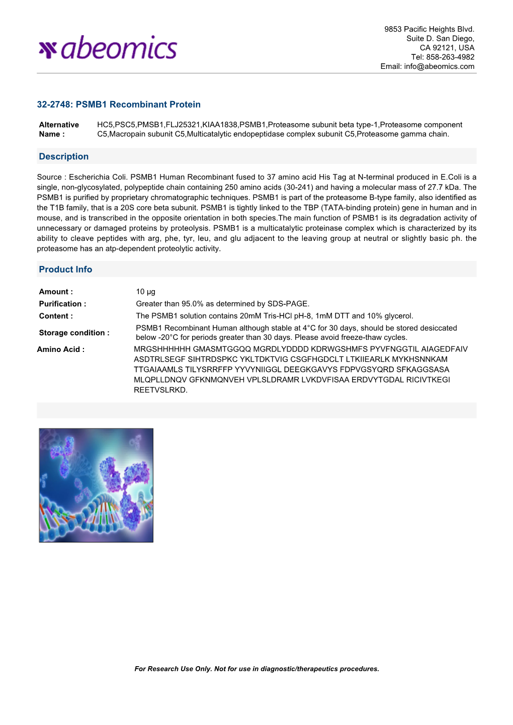 32-2748: PSMB1 Recombinant Protein Description Product Info