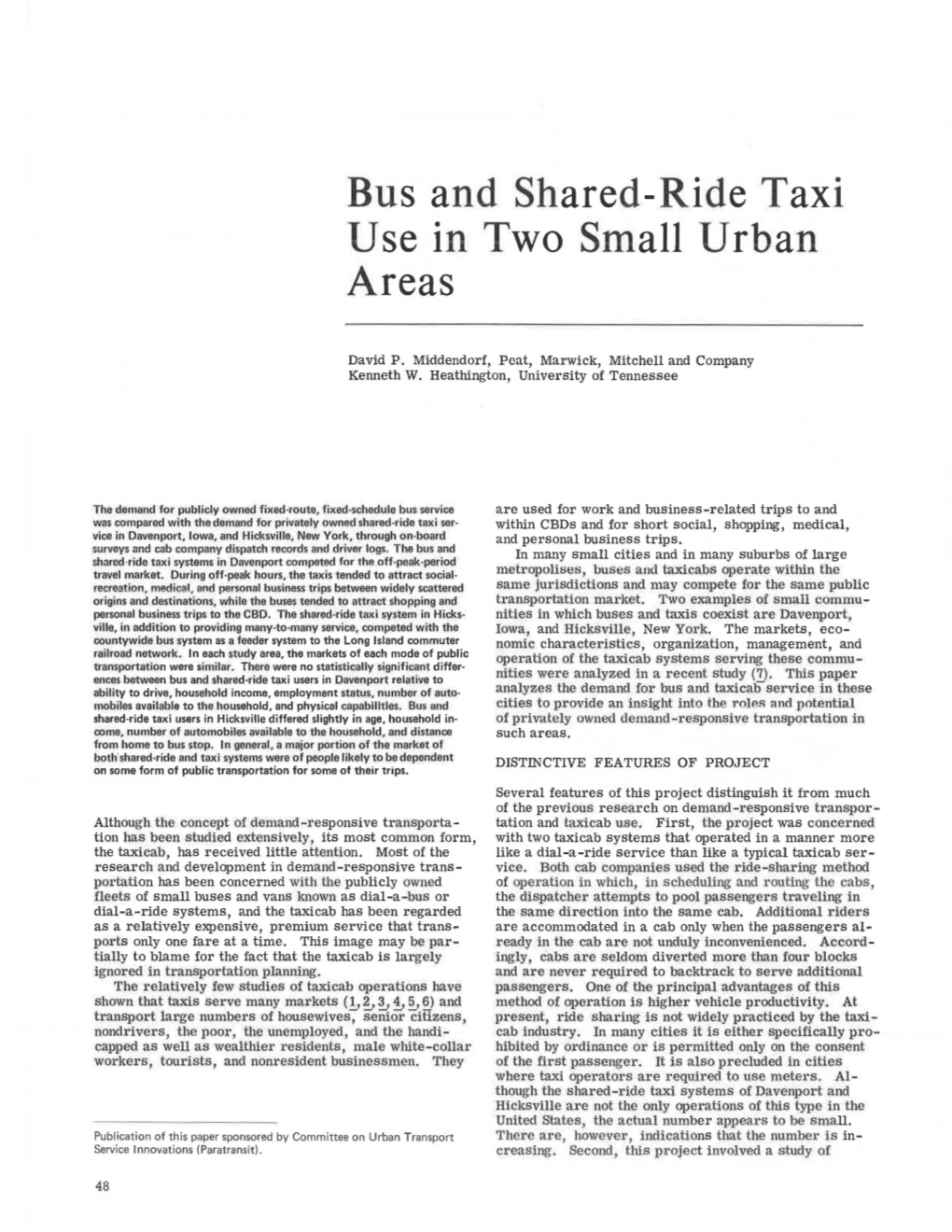 Bus and Shared-Ride Taxi Use in Two Small Urban Areas