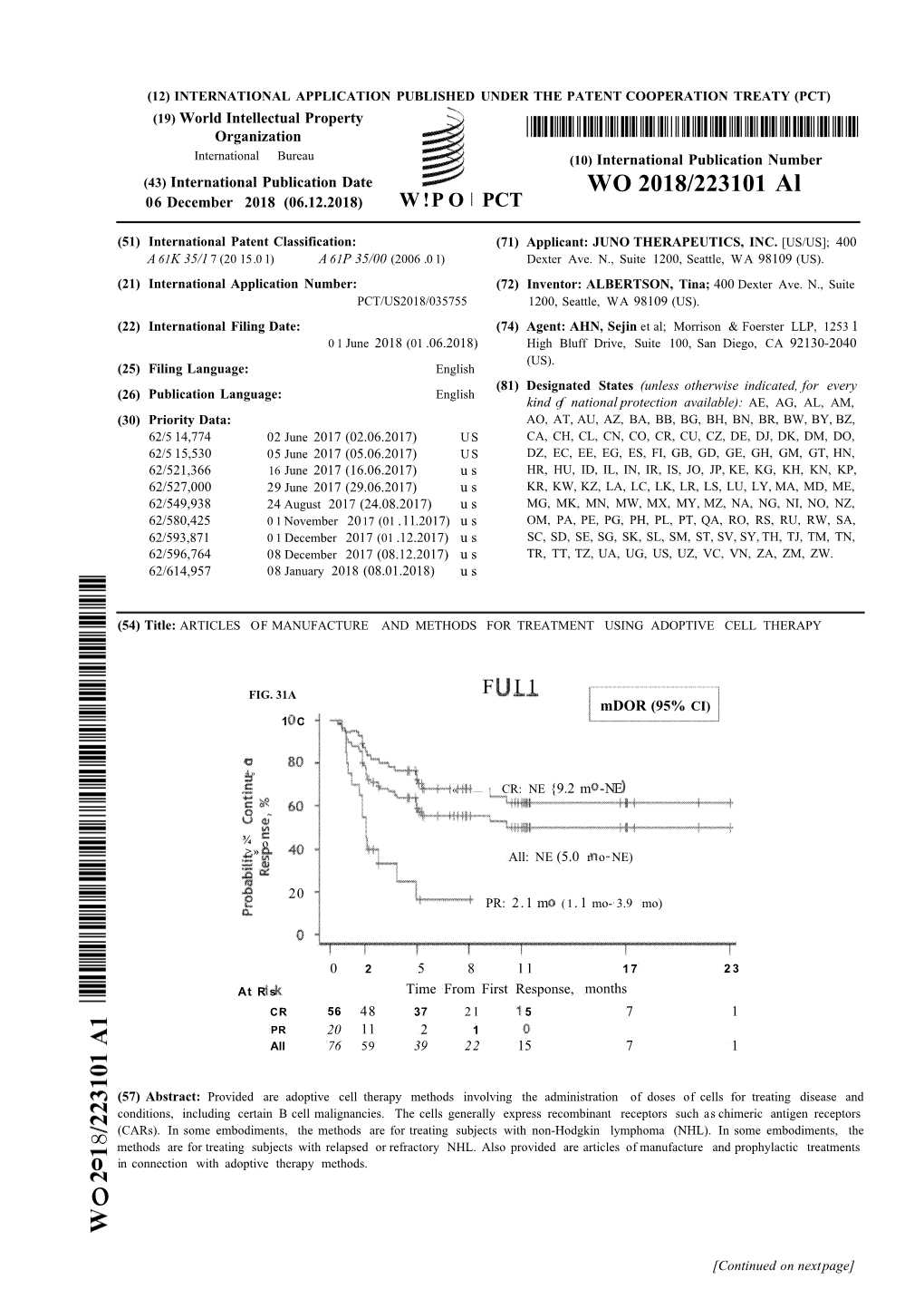 WO 2018/223101 Al 06 December 2018 (06.12.2018) W !P O PCT