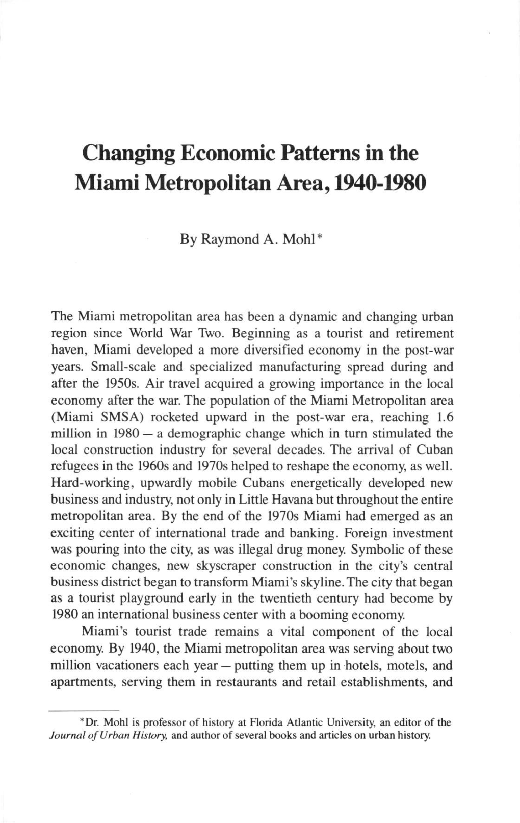 Changing Economic Patterns in the Miami Metropolitan Area, 1940-1948