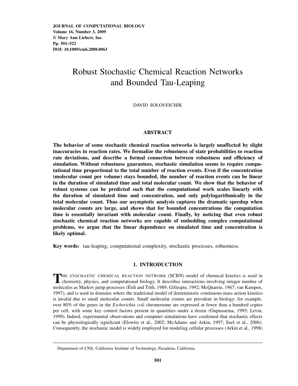 Robust Stochastic Chemical Reaction Networks and Bounded Tau-Leaping