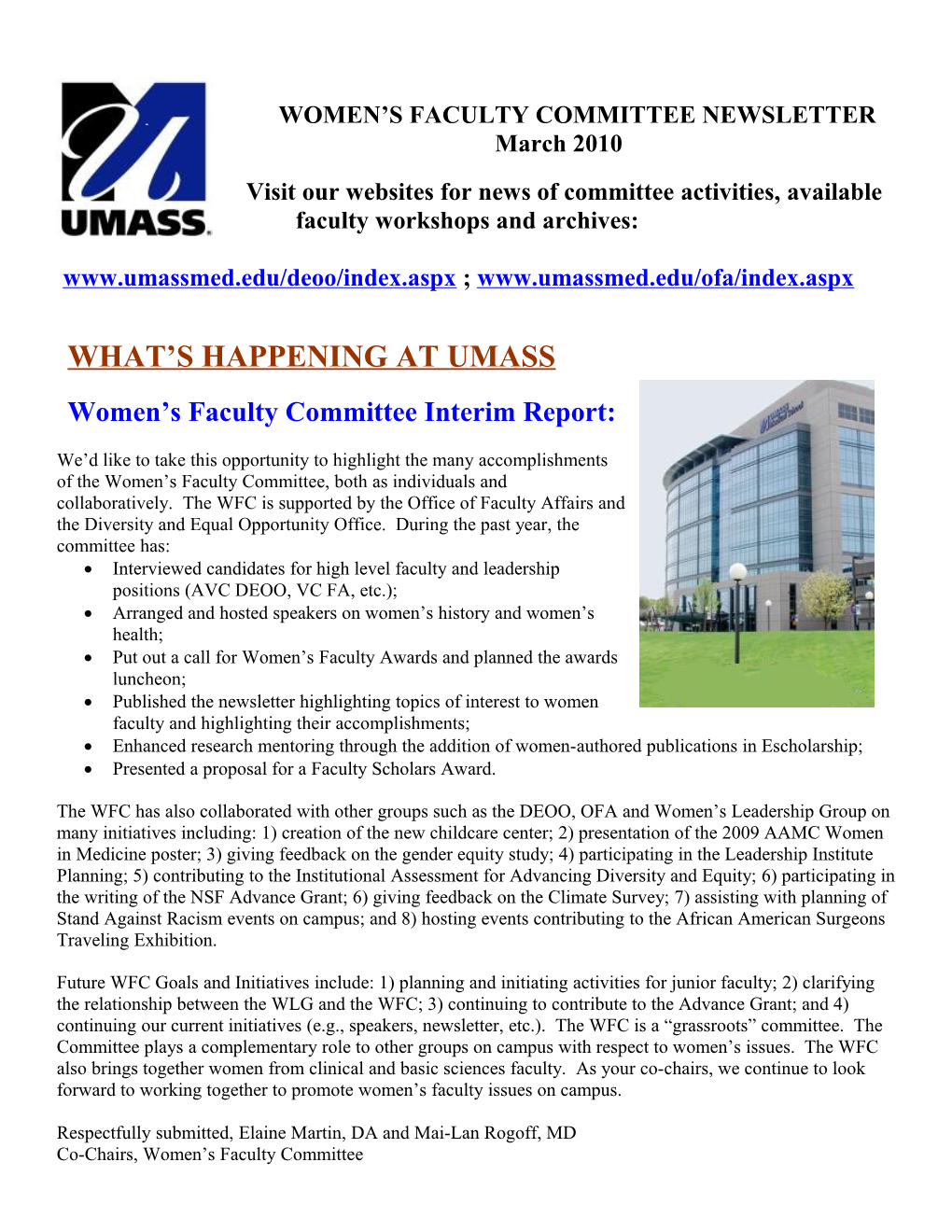 Women S Faculty Committee Newsletter