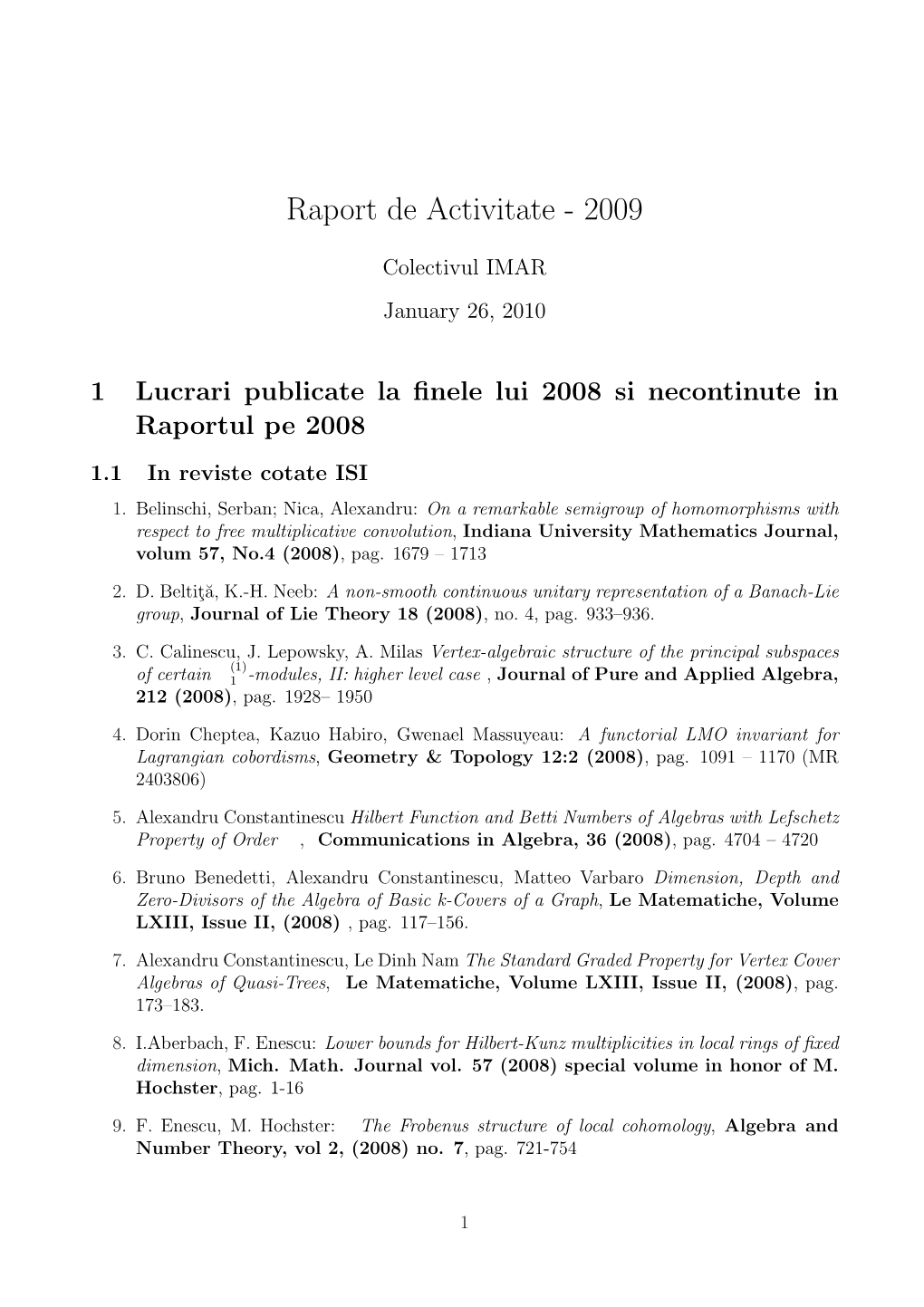 Raport De Activitate Pe Anul 2009
