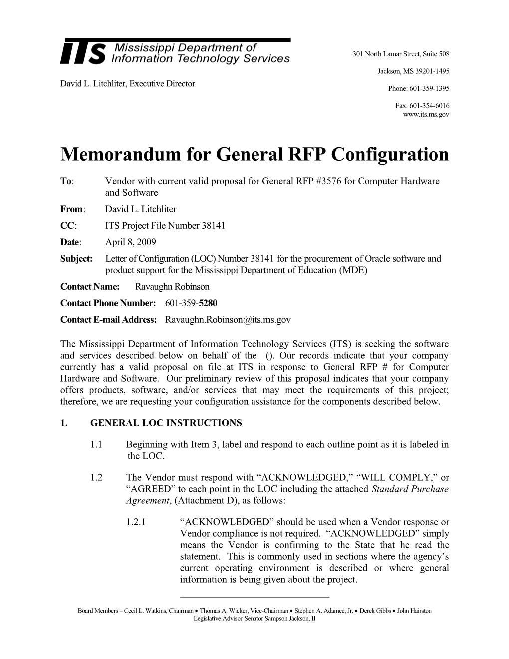 Memorandum for General RFP Configuration s28