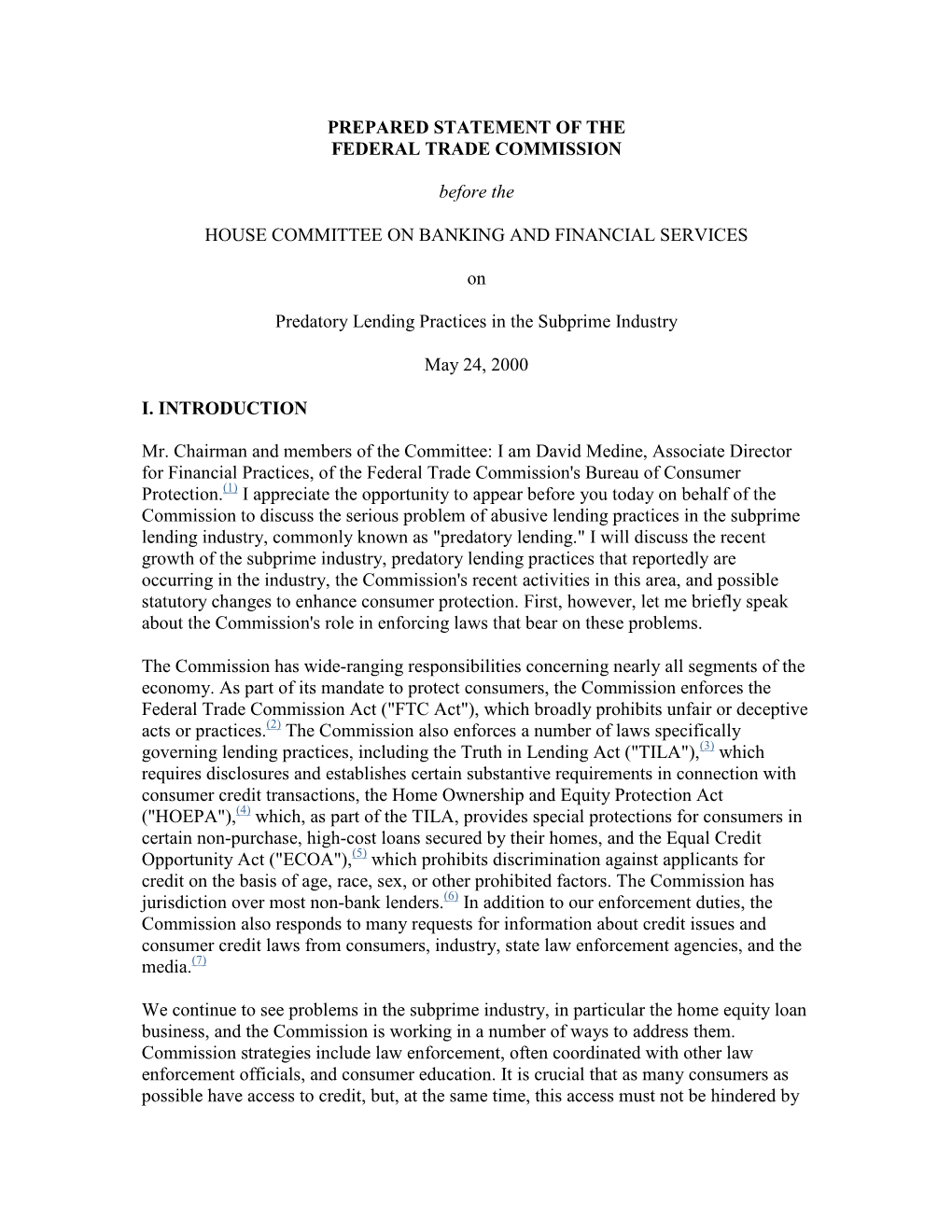 Predatory Lending Practices in the Subprime Industry