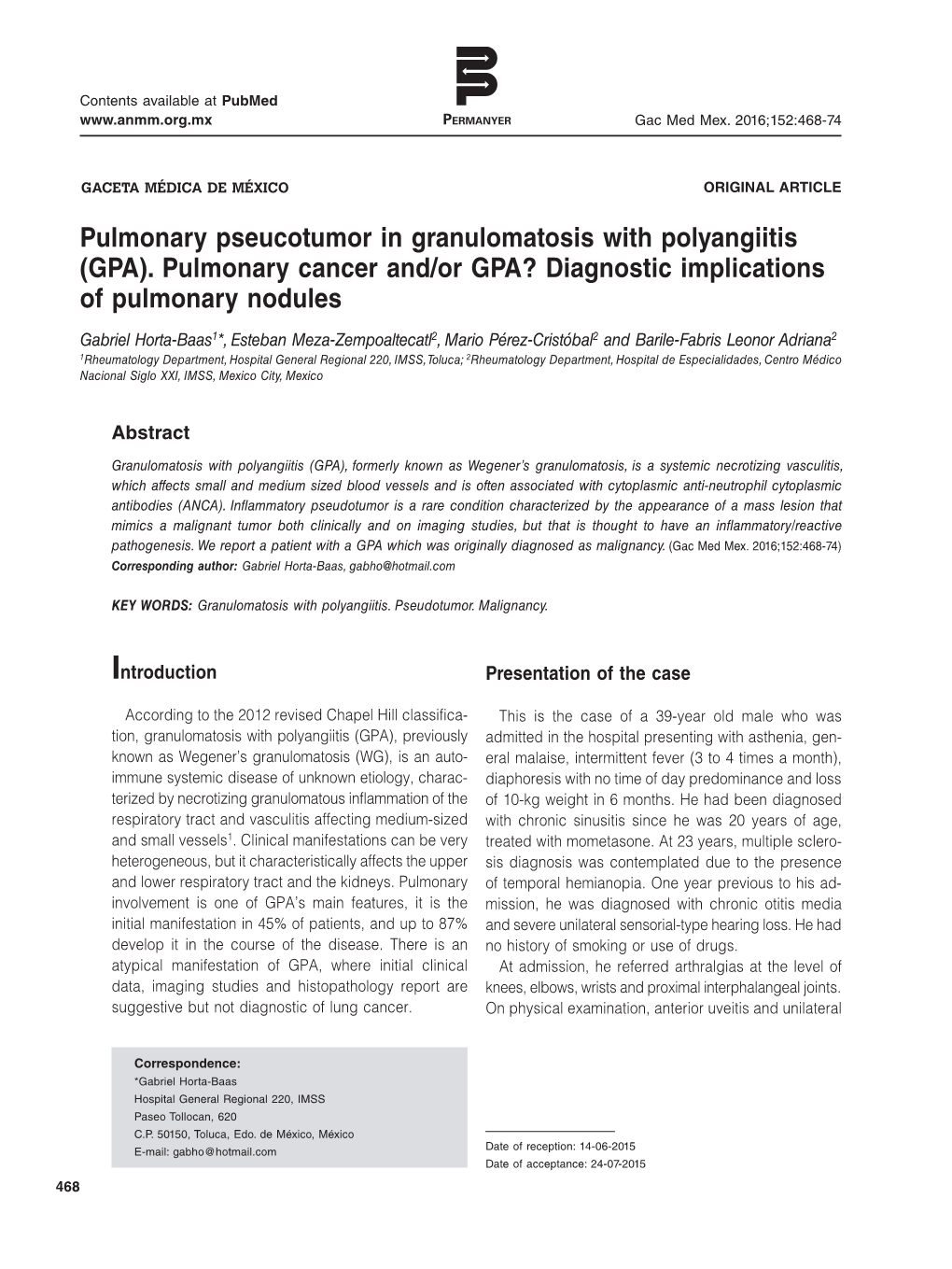 Pulmonary Cancer And/Or GPA? Diagnostic Implications of Pulmonary Nodules