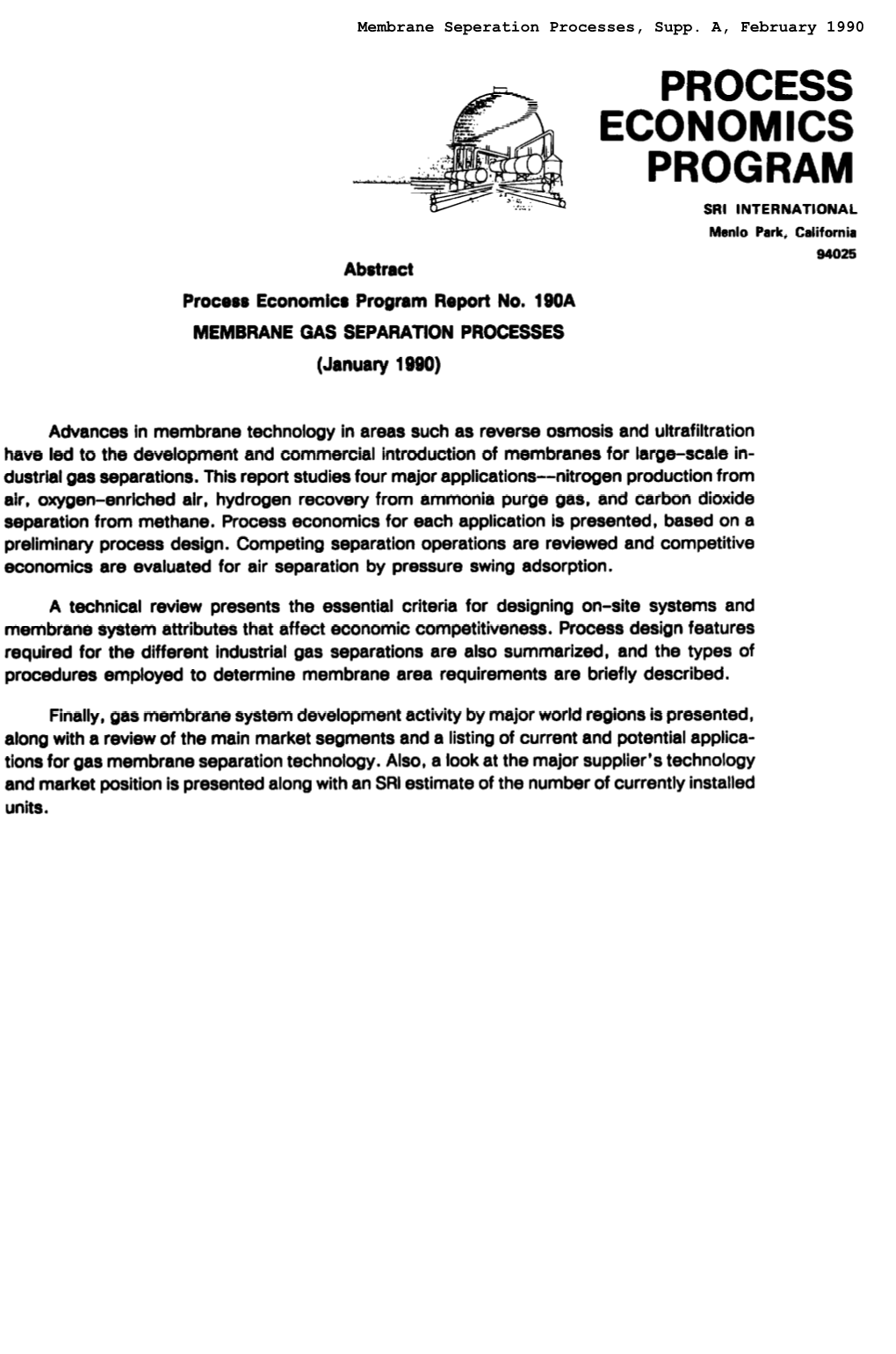 Membrane Seperation Processes, Supp. A