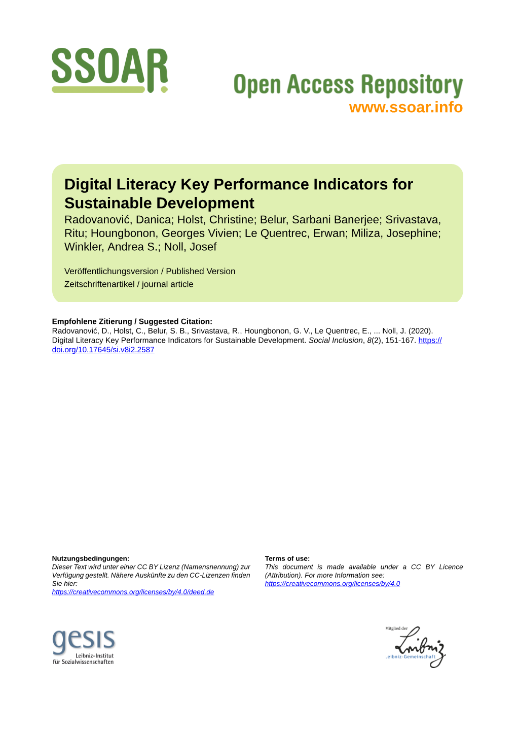 Digital Literacy Key Performance Indicators for Sustainable