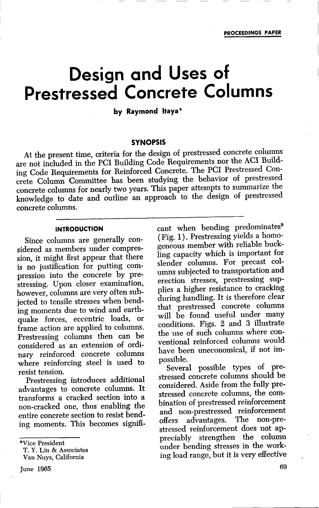 Design and Uses of Prestressed Concrete Columns by Raymond Itaya*