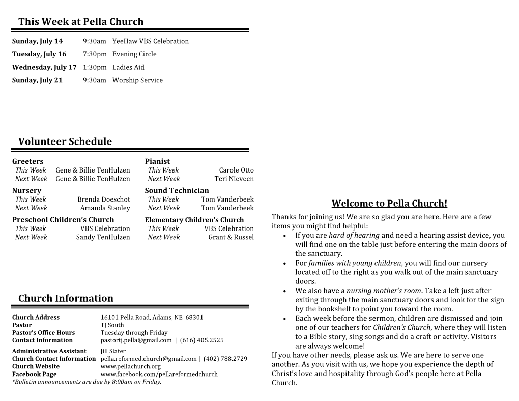 This Week at Pella Church