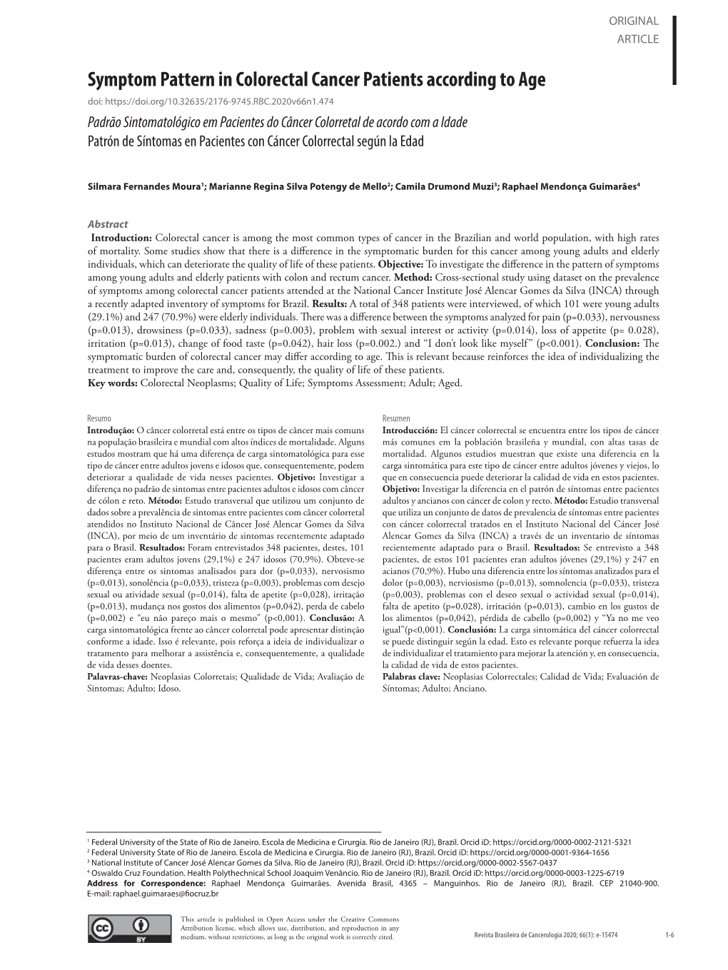 Symptom Pattern in Colorectal Cancer Patients According To