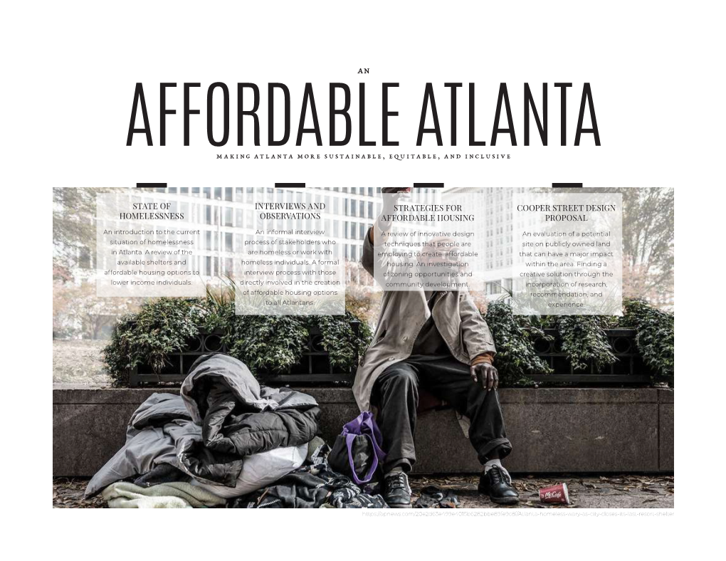 Making Atlanta More Sustainable, Equitable, and Inclusive STATE of HOMELESSNESS INTERVIEWS and OBSERVATIONS STRATEGIES for AFFOR