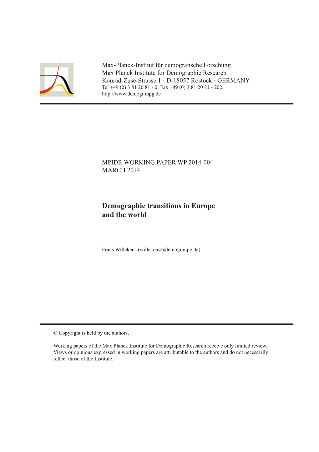 Demographic Transitions in Europe and the World