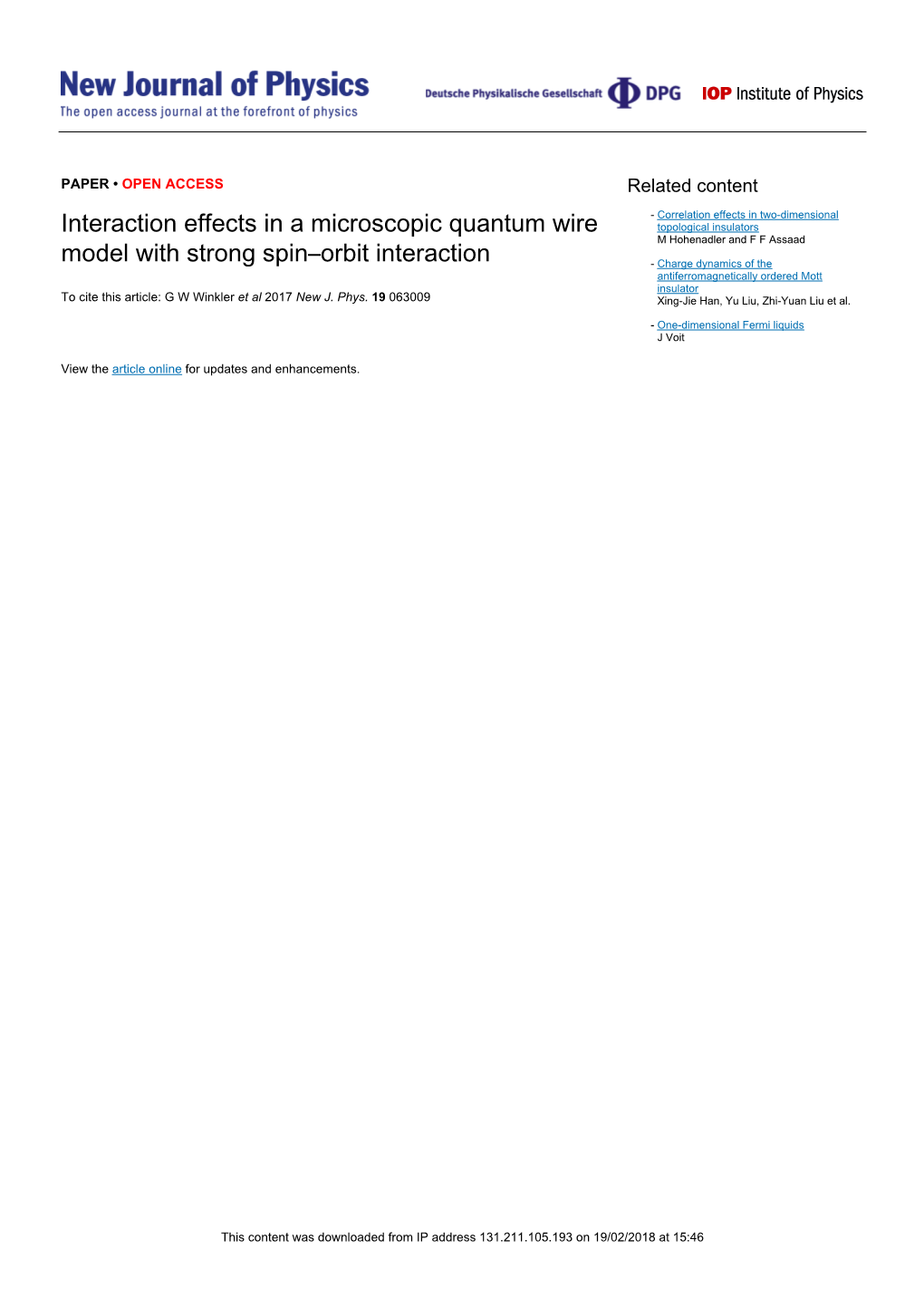 Interaction Effects in a Microscopic Quantum Wire Model with Strong OPEN ACCESS Spin–Orbit Interaction