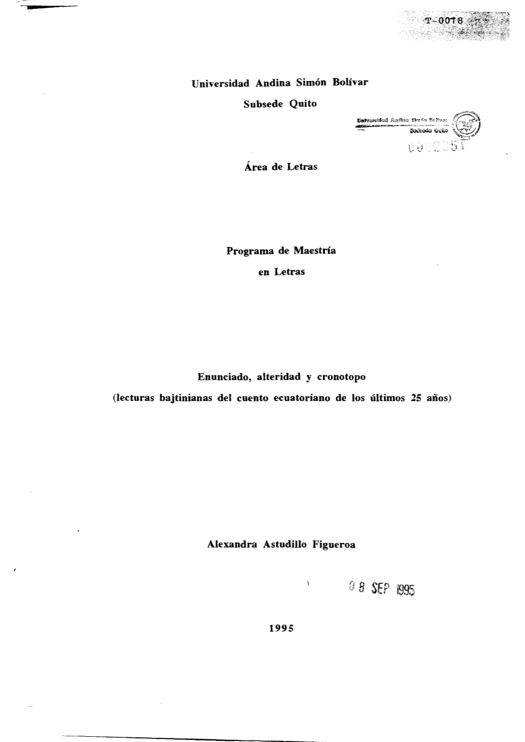 Universidad Andina Simón Bolívar Subsede Quito Área De Letras