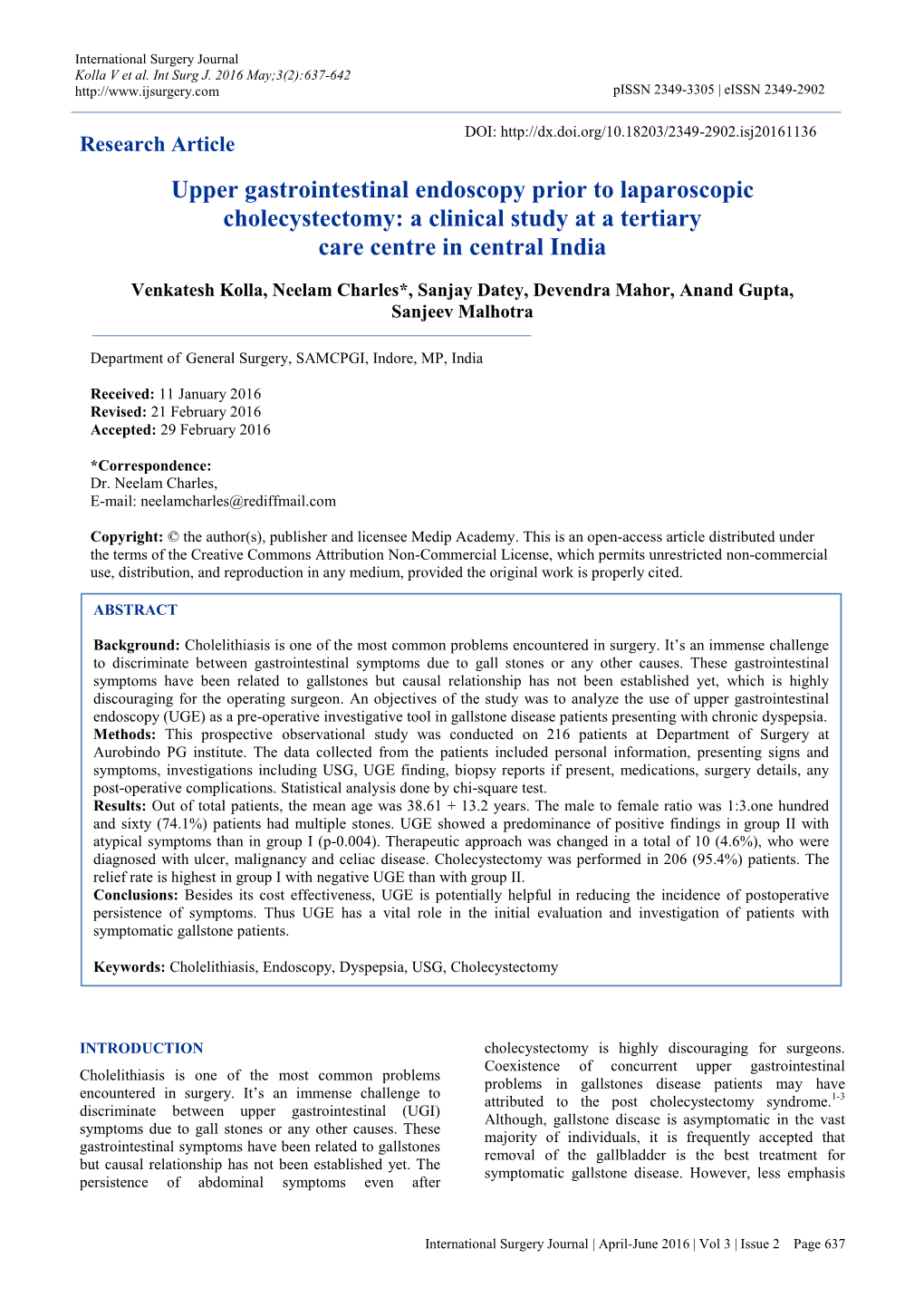 Upper Gastrointestinal Endoscopy Prior to Laparoscopic Cholecystectomy: a Clinical Study at a Tertiary Care Centre in Central India