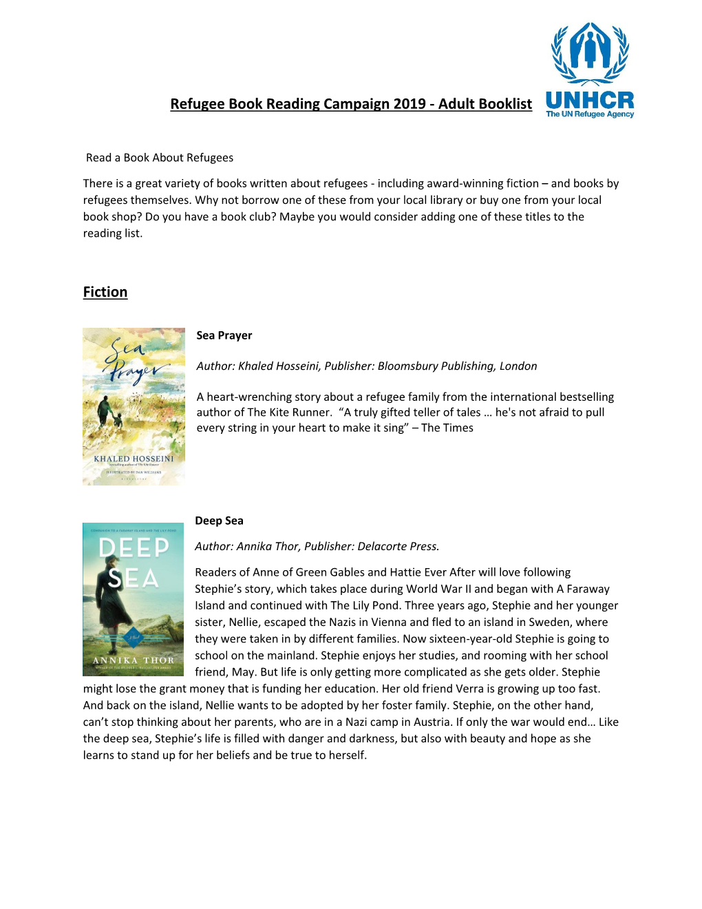 Refugee Book Reading Campaign 2019 - Adult Booklist