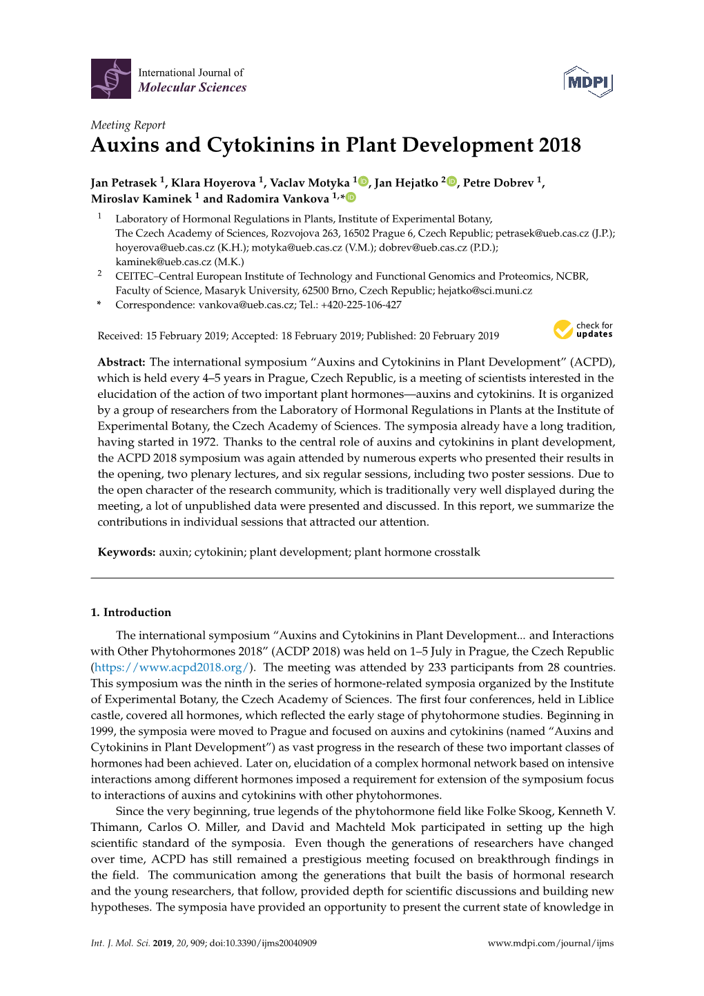 Auxins and Cytokinins in Plant Development 2018