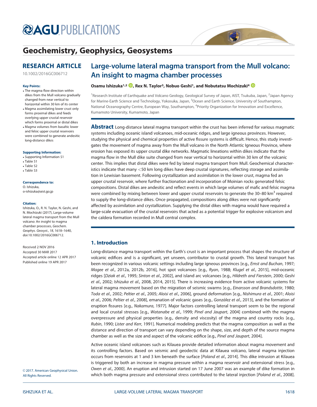 Volume Lateral Magma Transport from the Mull Volcano: 10.1002/2016GC006712 an Insight to Magma Chamber Processes