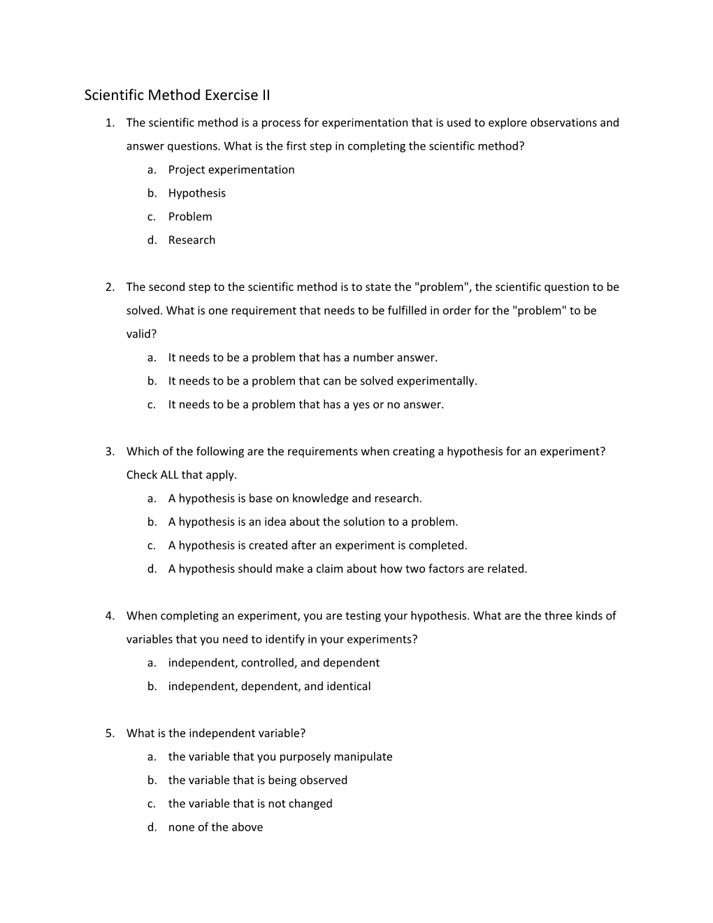 Scientific Method Exercise II