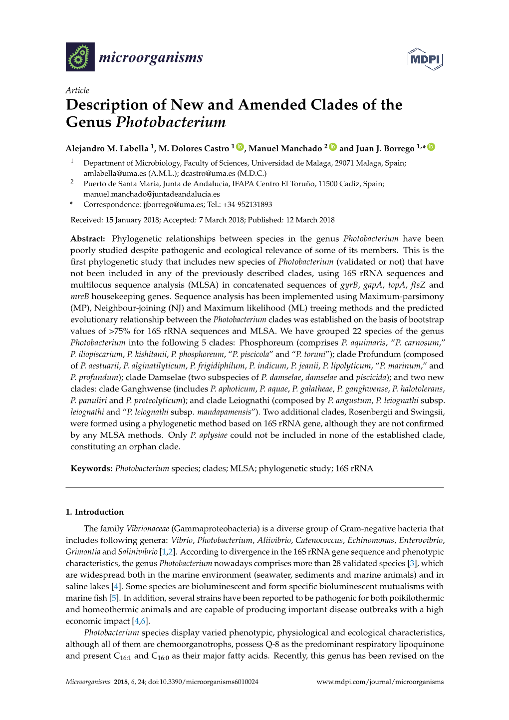 Description of New and Amended Clades of the Genus Photobacterium