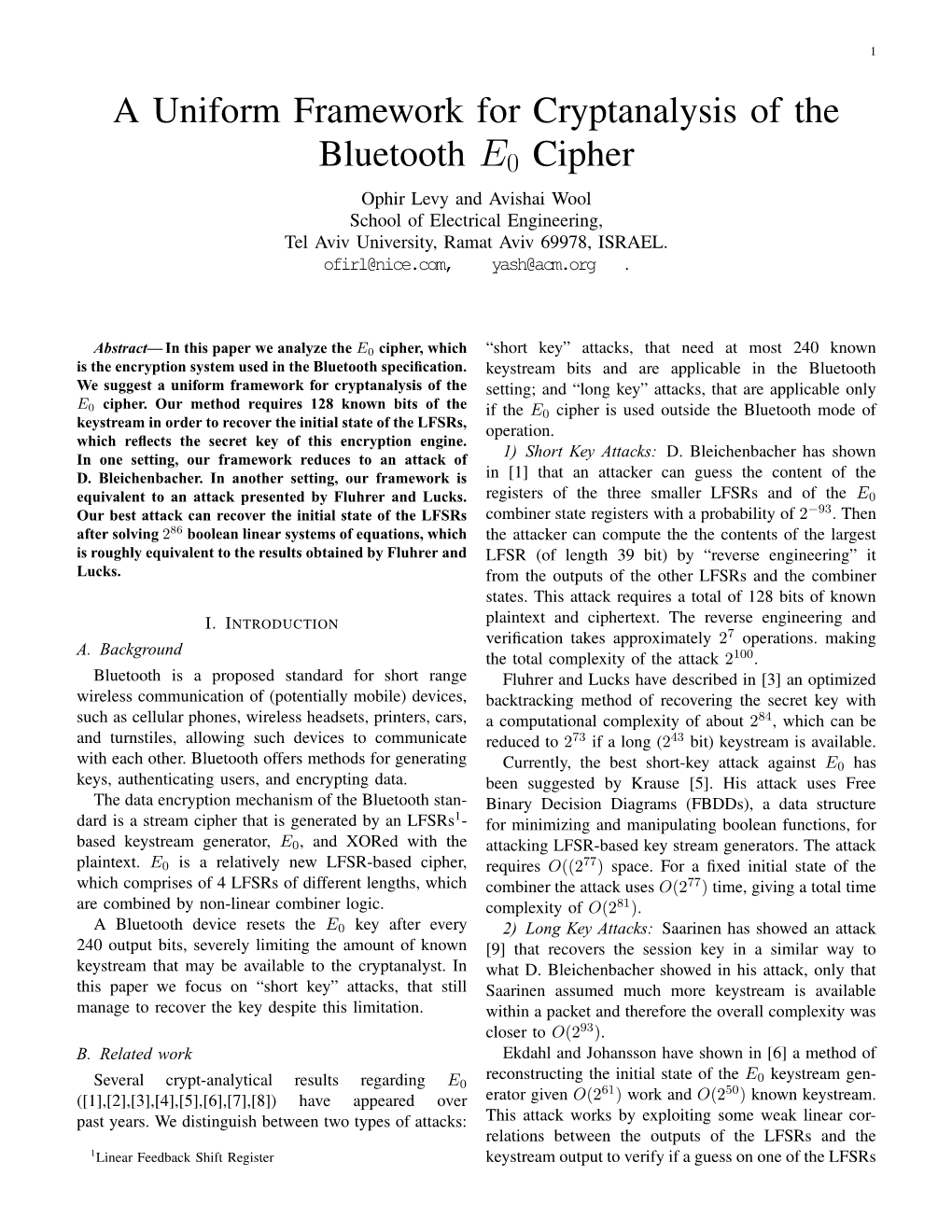 A Uniform Framework for Cryptanalysis of the Bluetooth E0