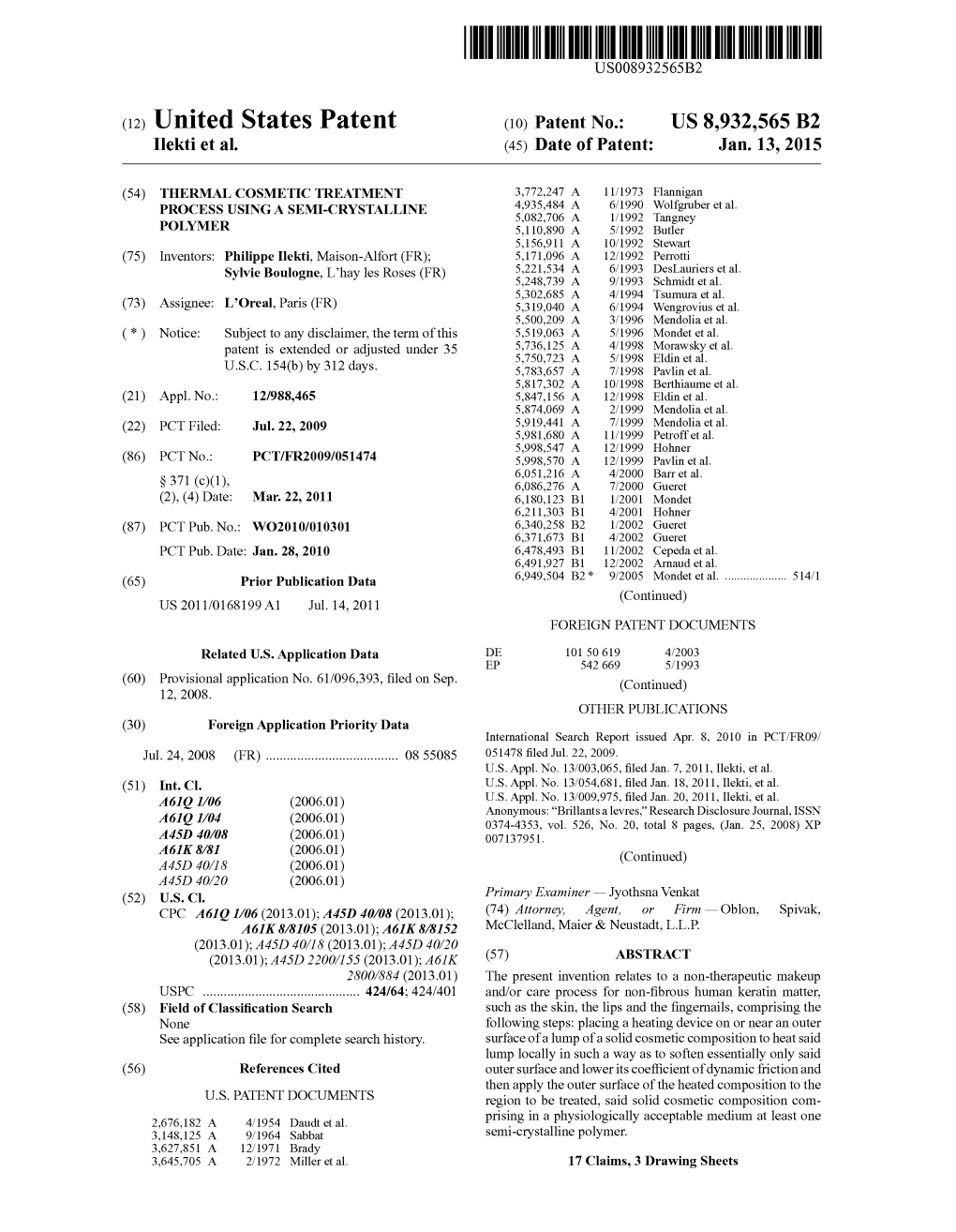 (12) United States Patent (10) Patent No.: US 8,932,565 B2 Ilekti Et Al