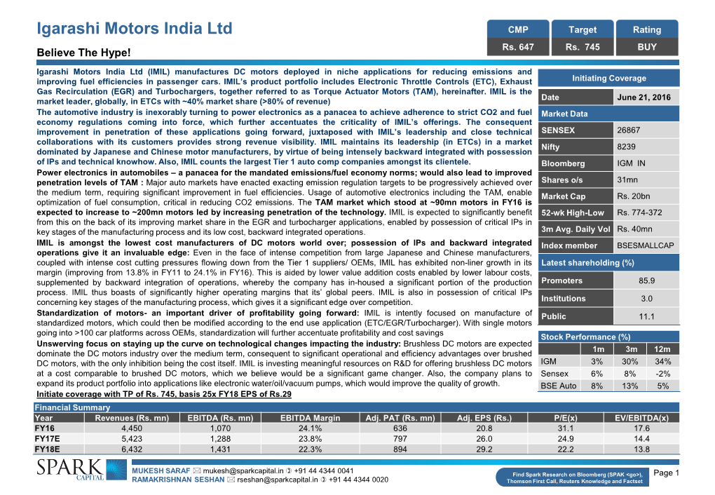 Igarashi Motors India Ltd CMP Target Rating Rs