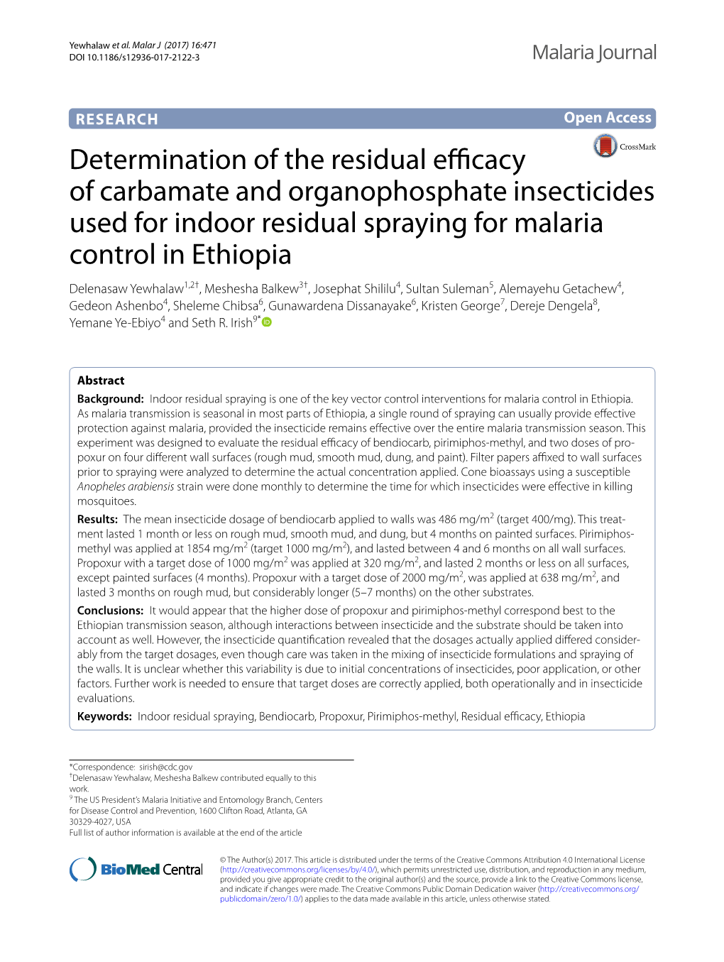 Determination of the Residual Efficacy of Carbamate and Organophosphate