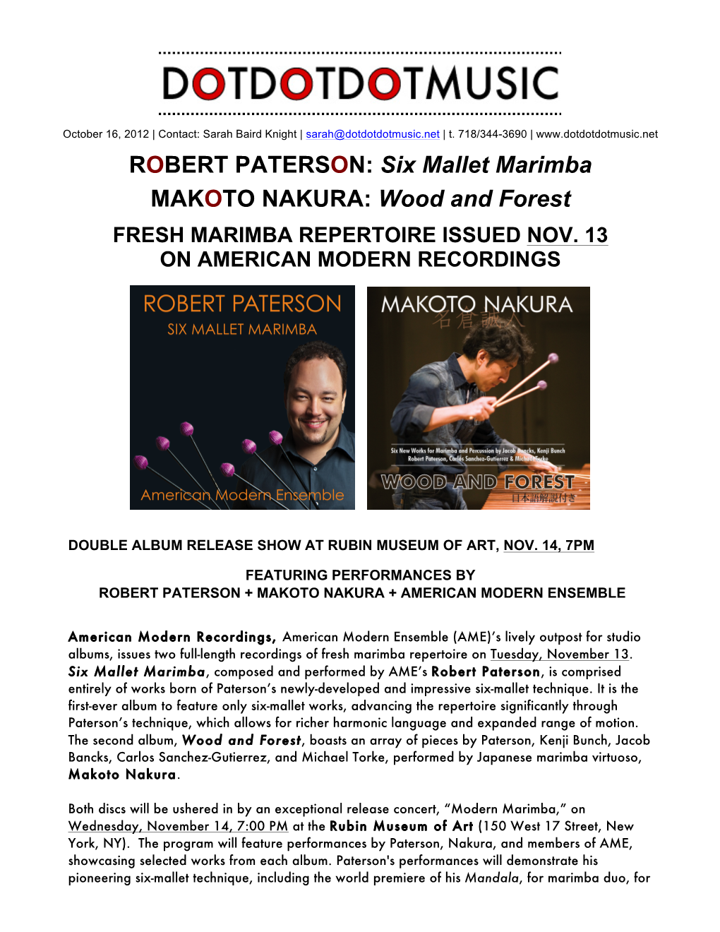 Six Mallet Marimba MAKOTO NAKURA: Wood and Forest FRESH MARIMBA REPERTOIRE ISSUED NOV