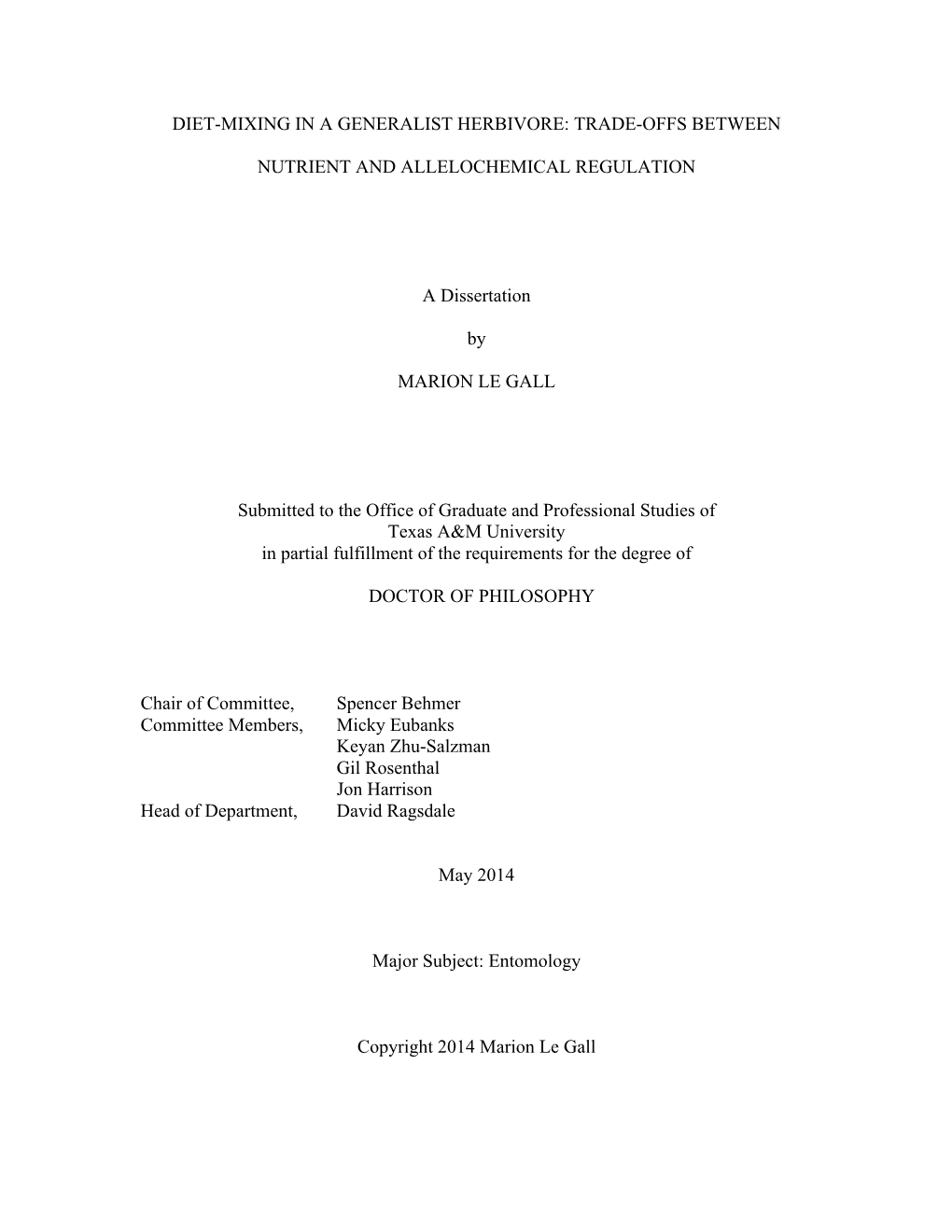 Diet-Mixing in a Generalist Herbivore: Trade-Offs Between Nutrient And