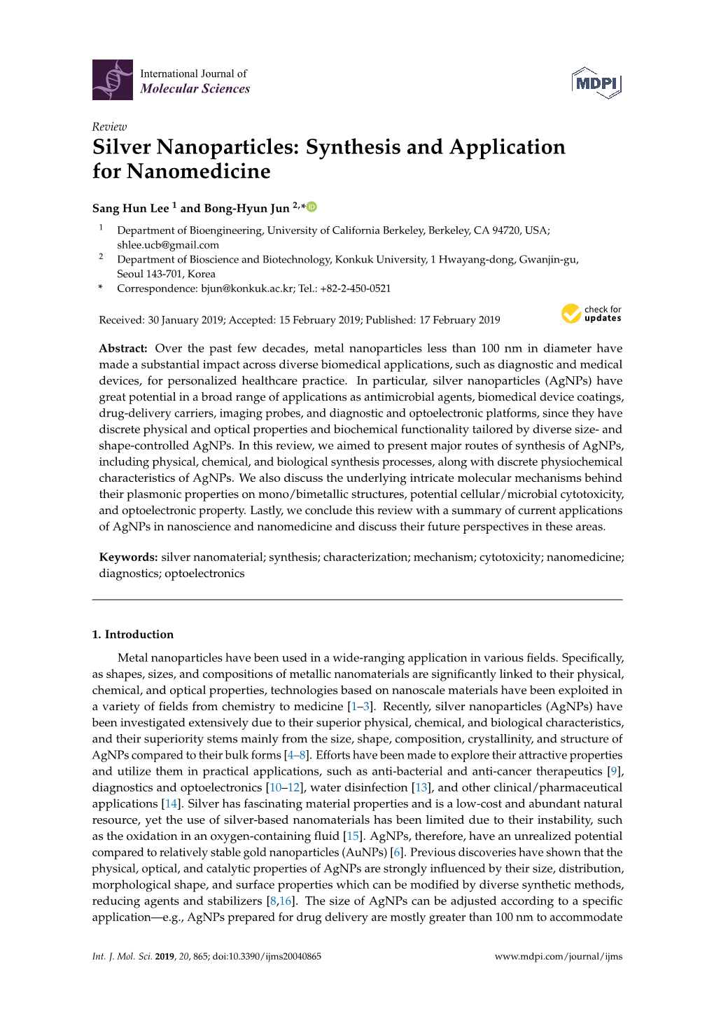 Silver Nanoparticles: Synthesis and Application for Nanomedicine