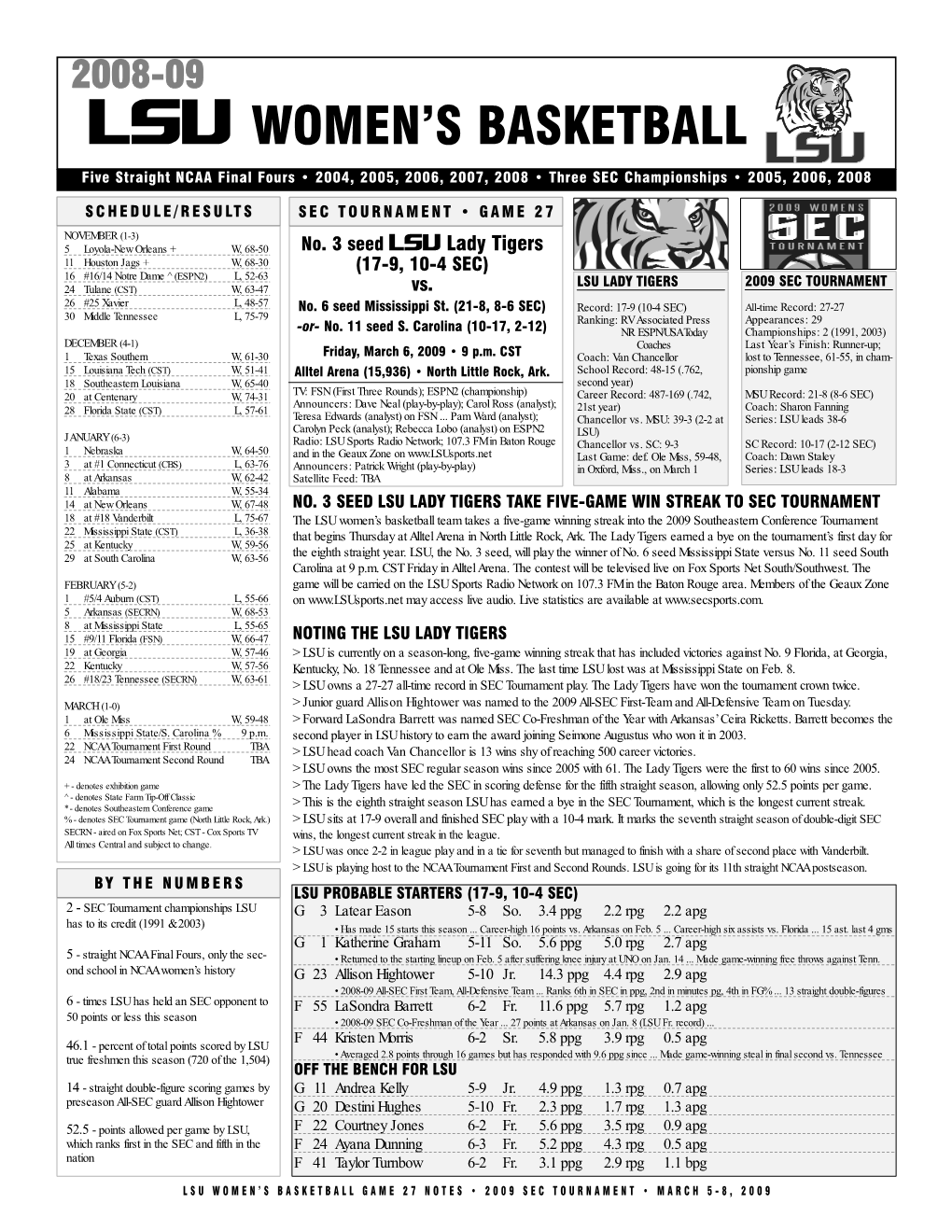 2009 SEC Tournament Guide.Qxd