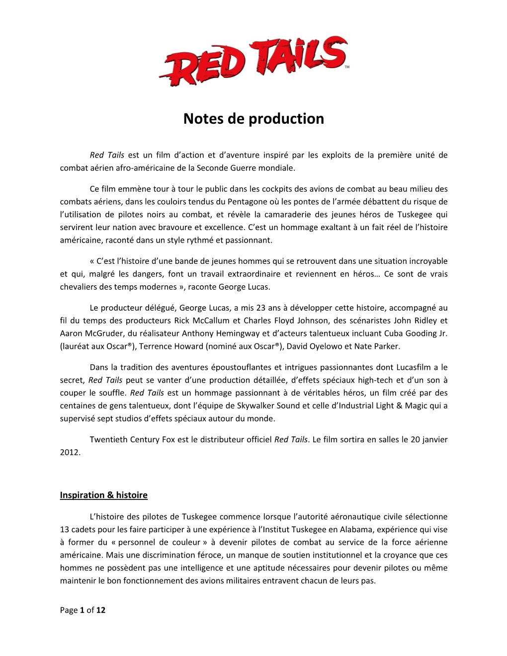 Notes De Production