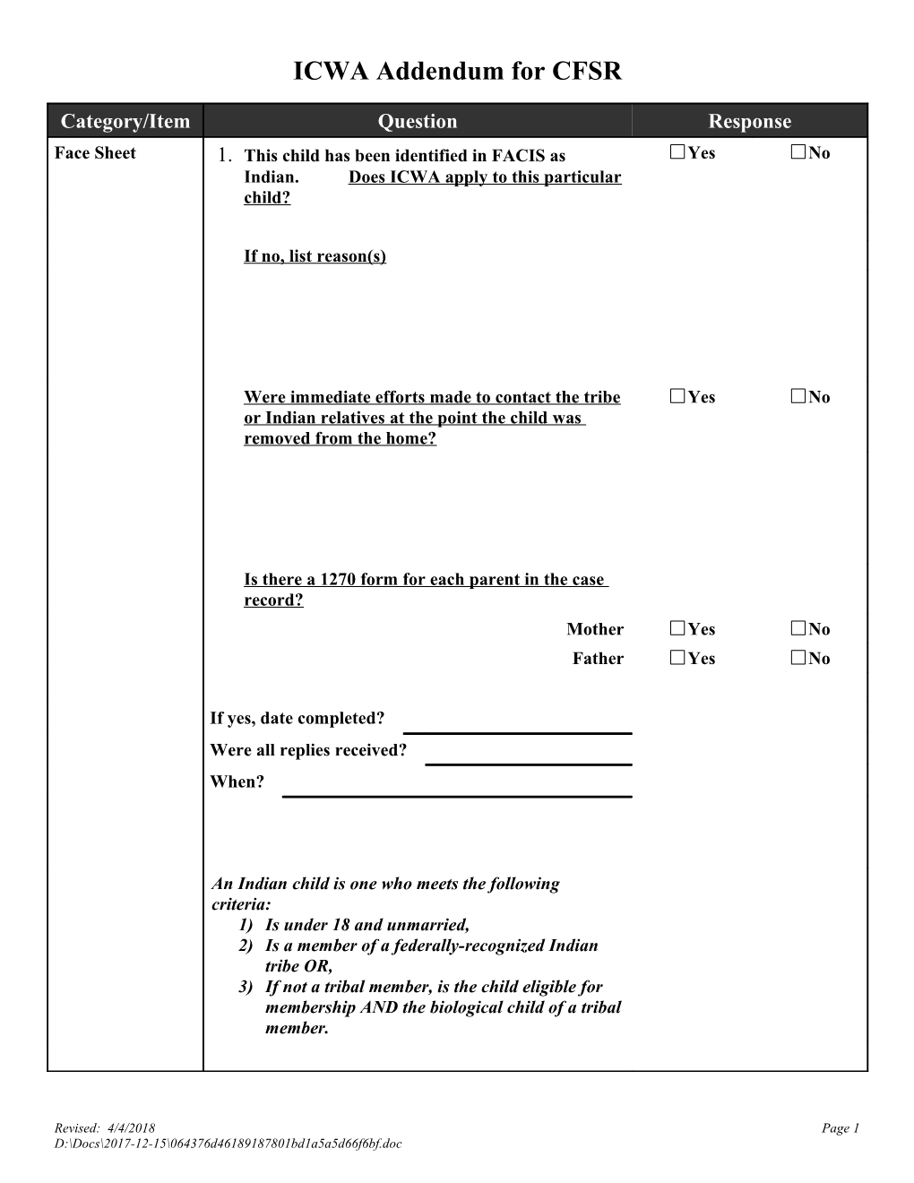 ICWA Addendum for CFSR