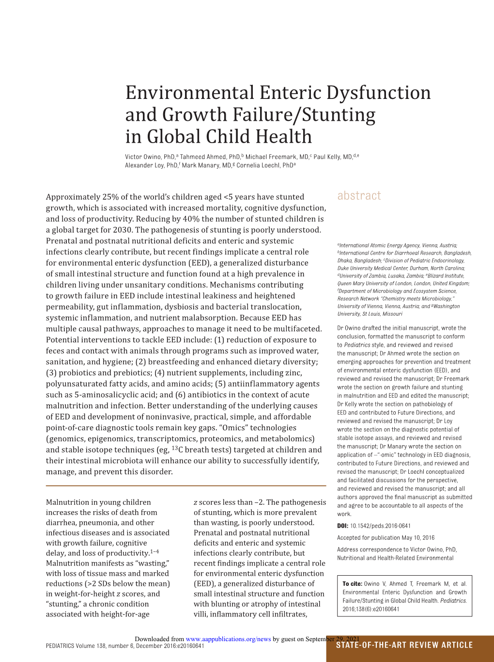 Environmental Enteric Dysfunction and Growth Failure/Stunting In