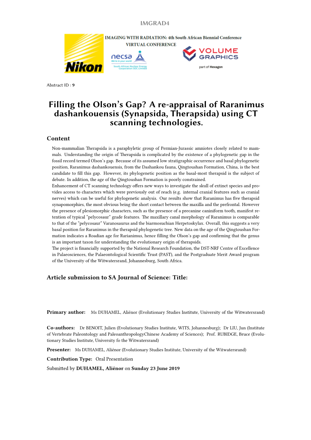 Filling the Olson's Gap? a Re-Appraisal of Raranimus Dashankouensis (Synapsida, Therapsida) Using CT Scanning Technologies