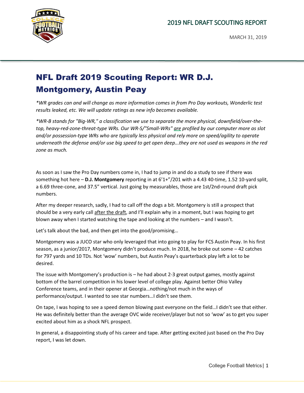 NFL Draft 2019 Scouting Report: WR D.J. Montgomery, Austin Peay