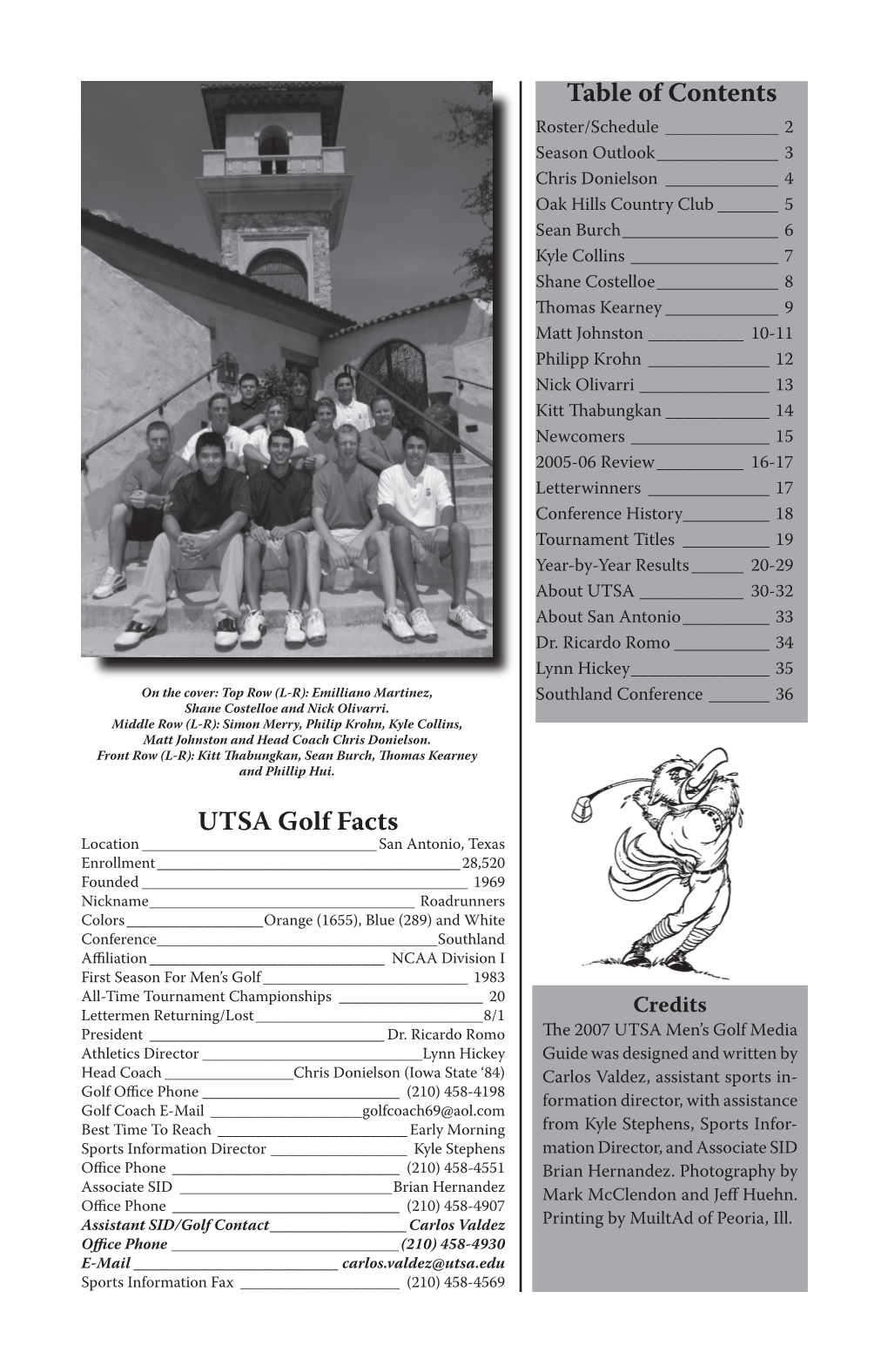 2005-06 UTSA Men's Golf Media Guide
