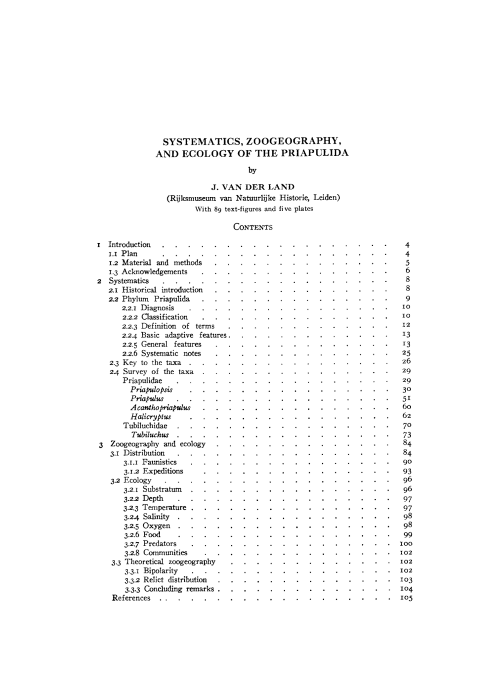 Systematics , Zoogeography , Andecologyofthepriapu