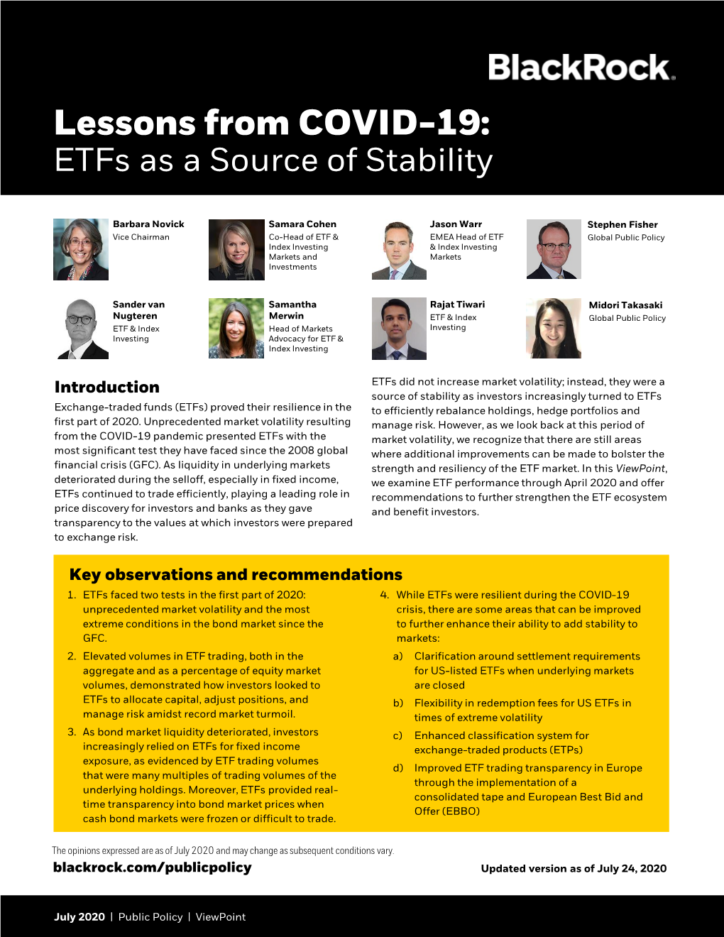 Lessons from COVID-19: Etfs As a Source of Stability