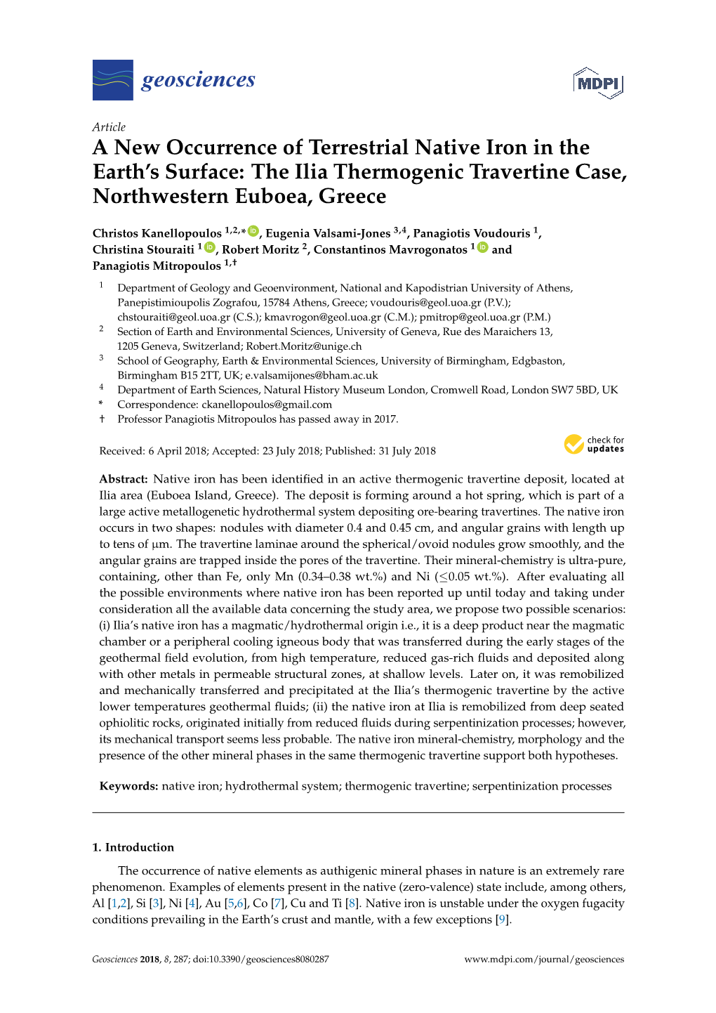 A New Occurrence of Terrestrial Native Iron in the Earth's Surface