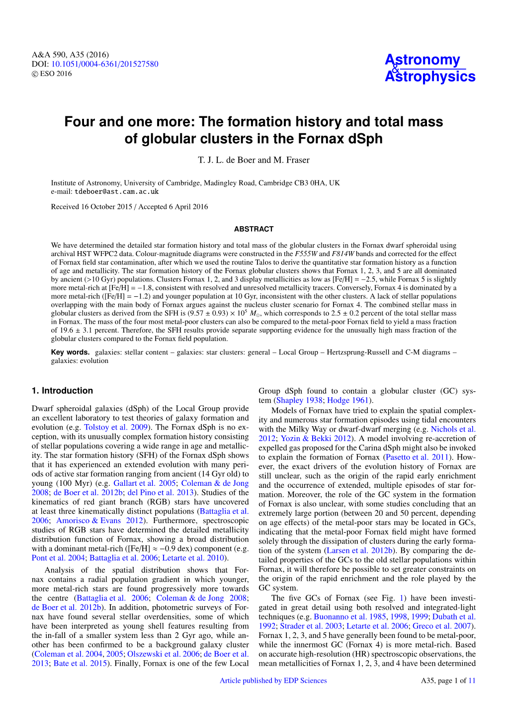 The Formation History and Total Mass of Globular Clusters in the Fornax Dsph T