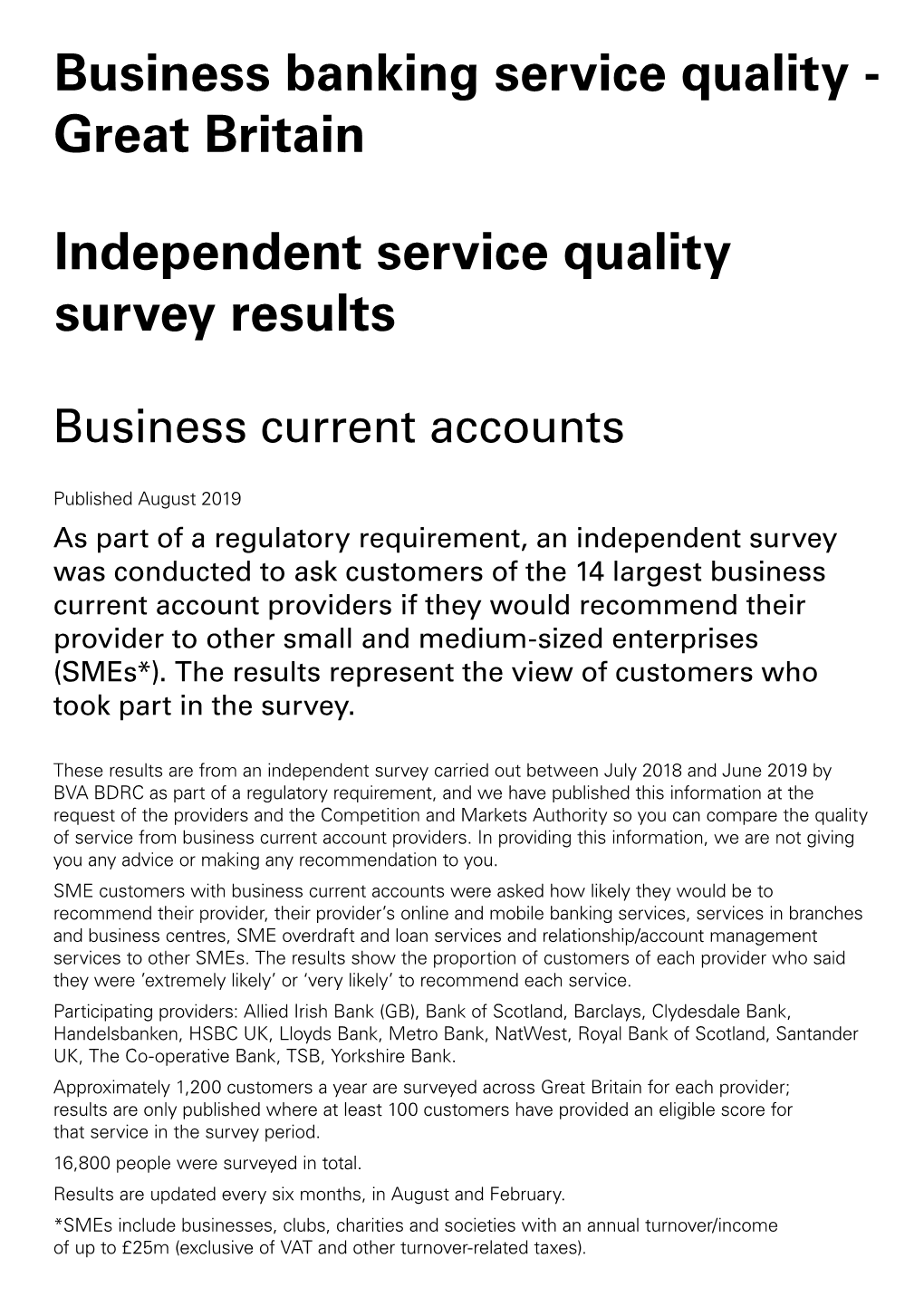 Business Banking Service Quality - Great Britain