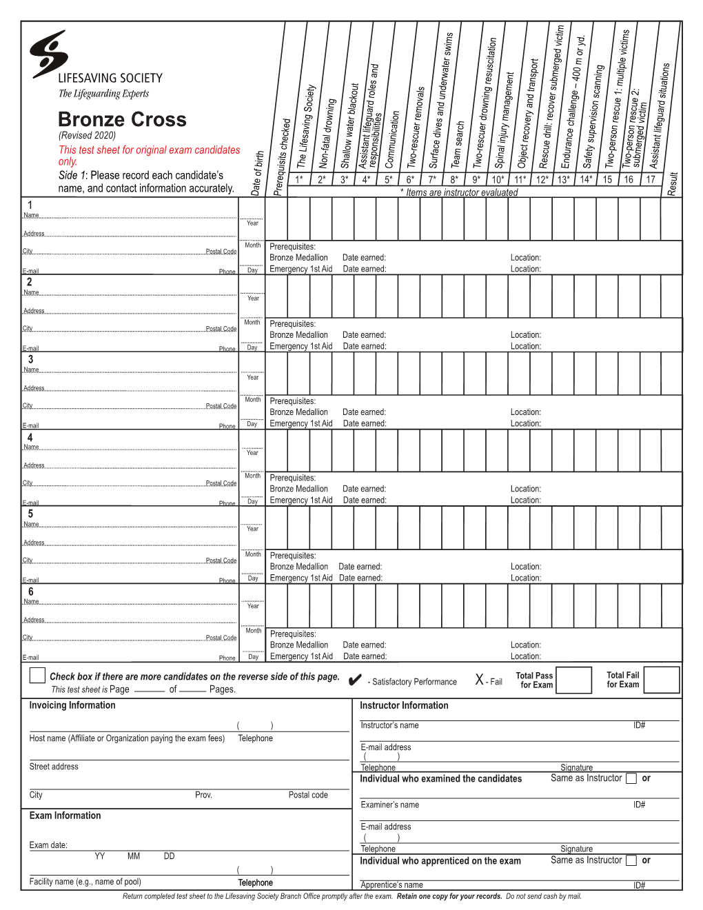 Bronze Cross (Revised 2020) This Test Sheet for Original Exam Candidates Only