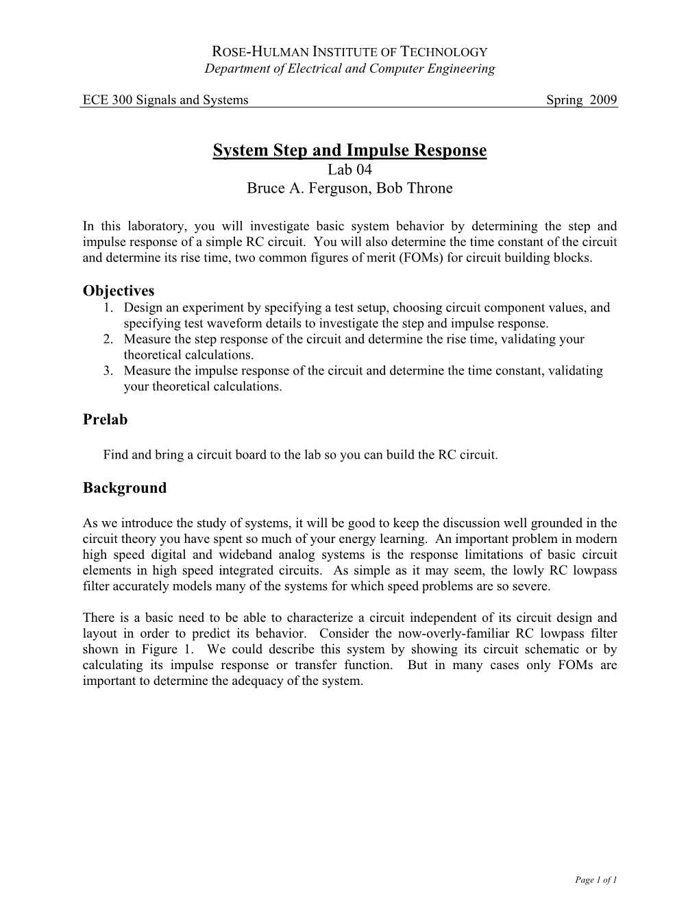 System Step and Impulse Response Lab 04 Bruce A