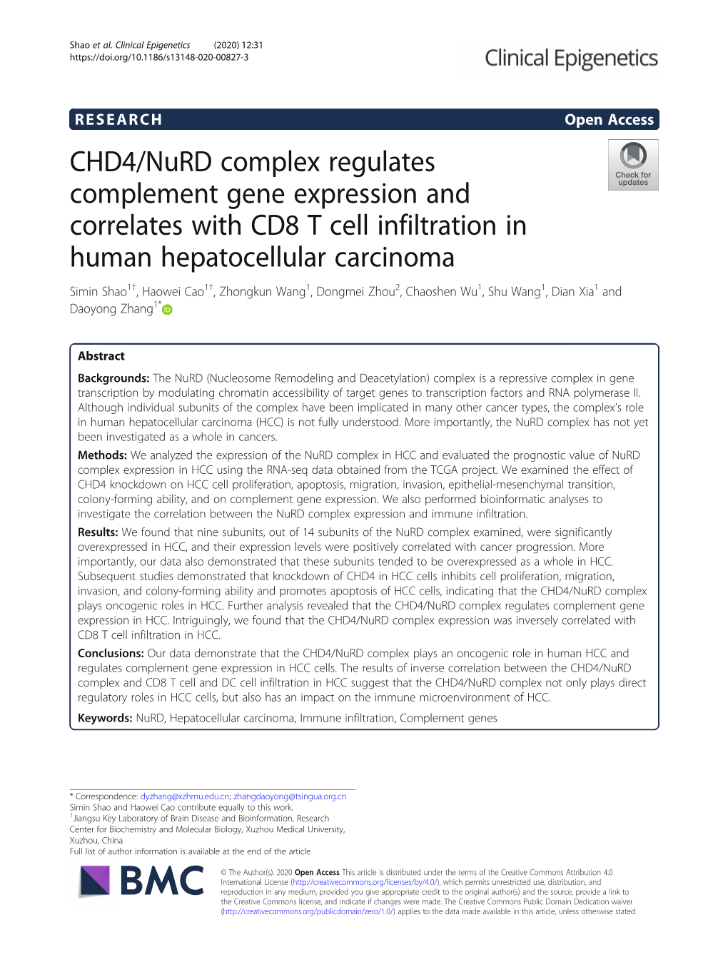 CHD4/Nurd Complex Regulates Complement Gene Expression And